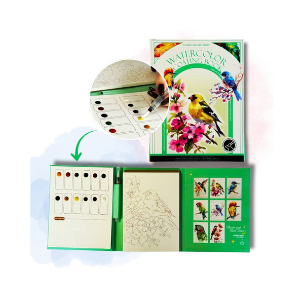 Скетч буки - Акварельный скетчбук, с ручкой и твердыми красками 