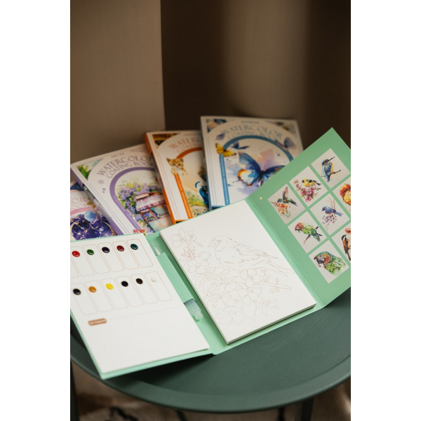 Скетч буки - Акварельный скетчбук, с ручкой и твердыми красками 