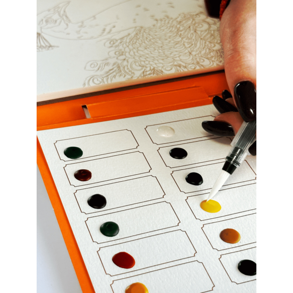 Скетч буки - Акварельный скетчбук, с ручкой и твердыми красками 