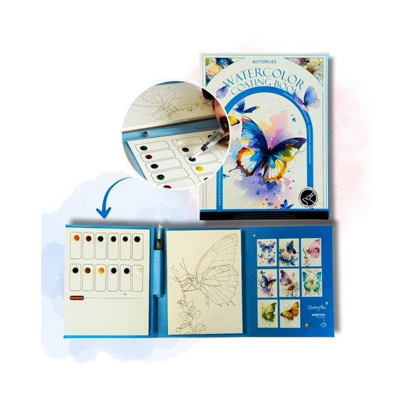 Скетч буки - Акварельный скетчбук, с ручкой и твердыми красками 