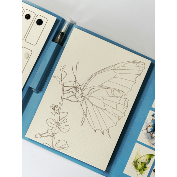 Скетч буки - Акварельный скетчбук, с ручкой и твердыми красками 