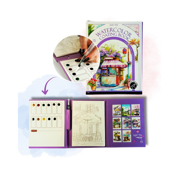 Скетч буки - Акварельный скетчбук, с ручкой и твердыми красками 