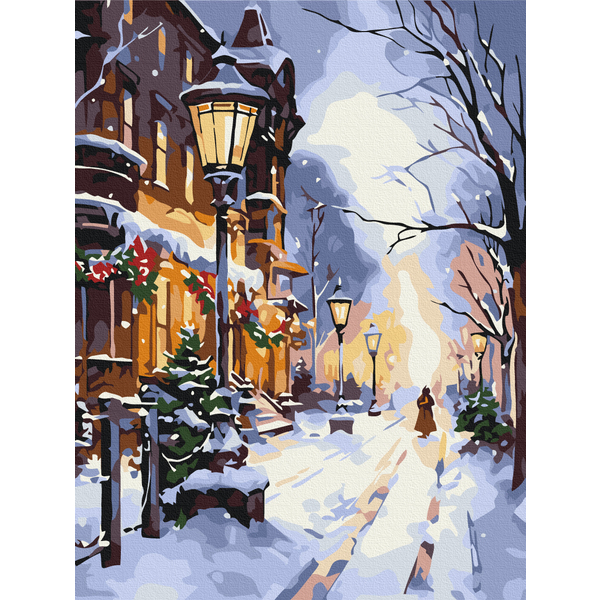 Картина по номерам Затишок, зима, Новий рік, Різдво - Сяйво ліхтарів взимку