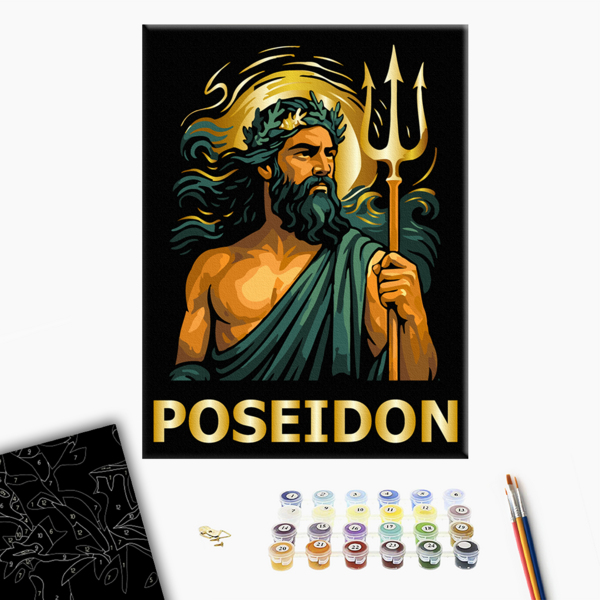 Картина по номерам На чорному полотні - Посейдон