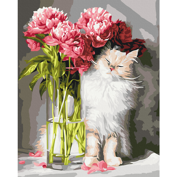 Картина по номерам Картини під клієнтів B2B - Котячий затишок: Пухнасті півонії