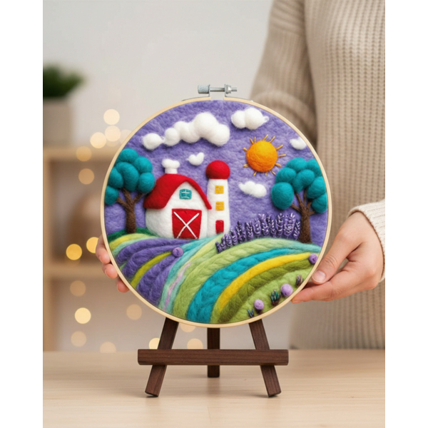 Набір для вишивки фетром круглі D20 - Набір для валяння картини з вовни “Прованський ранок”