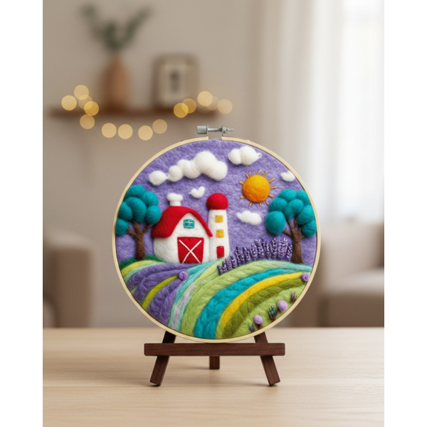 Набір для вишивки фетром круглі D20 - Набір для валяння картини з вовни “Прованський ранок”
