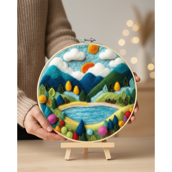 Набір для вишивки фетром круглі D20 - Набір для валяння картини з вовни 