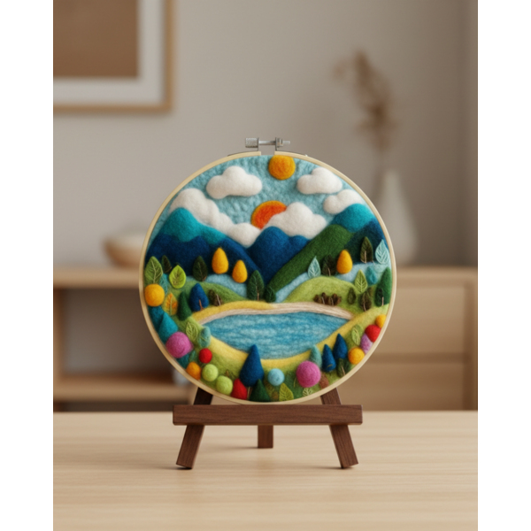 Набір для вишивки фетром круглі D20 - Набір для валяння картини з вовни 