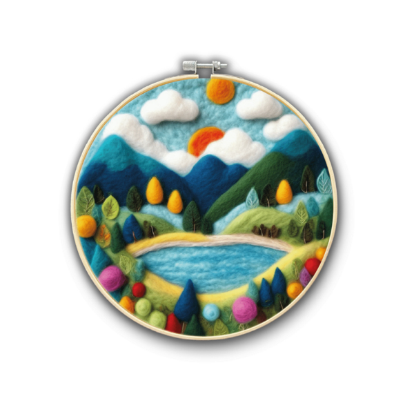 Набір для вишивки фетром круглі D20 - Набір для валяння картини з вовни 