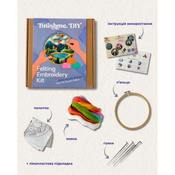 Набір для вишивки фетром круглі D20 - Набір для валяння картини з вовни 