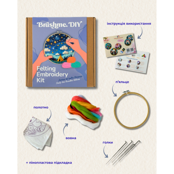 Набір для вишивки фетром круглі D20 - Набір для валяння картини з вовни 