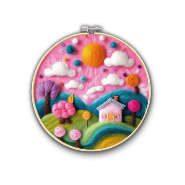 Набір для вишивки фетром круглі D20 - Набір для валяння картини з вовни 