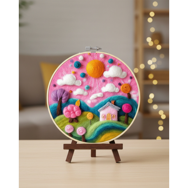 Набір для вишивки фетром круглі D20 - Набір для валяння картини з вовни 