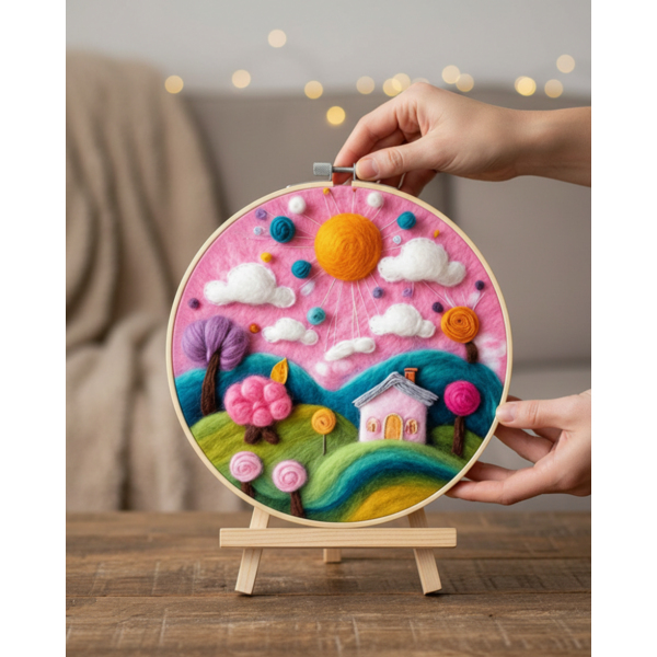 Набір для вишивки фетром круглі D20 - Набір для валяння картини з вовни 