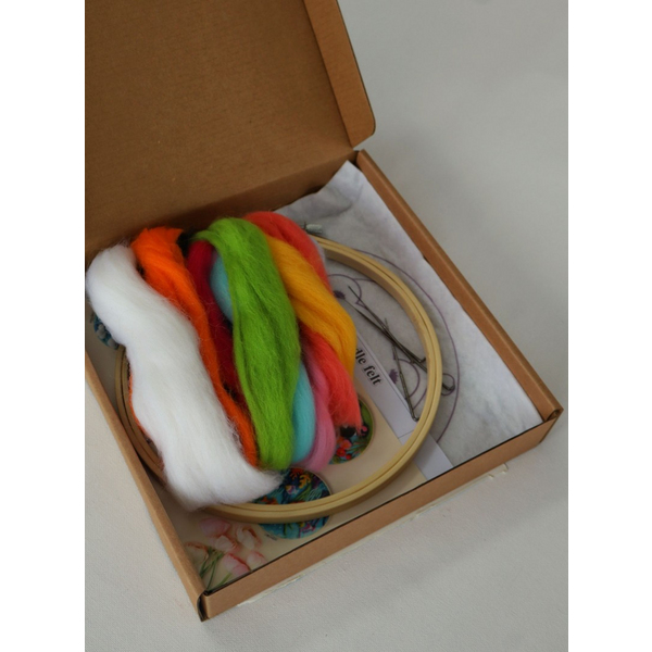 Набір для вишивки фетром круглі D20 - Набір для валяння картини з вовни “Зимовий будинок”