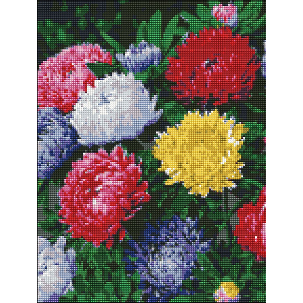 Алмазная мозаика 40x30 Власного виробництва - Різнобарвні айстри
