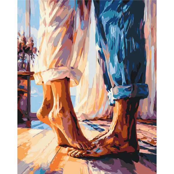 Картина по номерам Романтика - Touching feet by the window